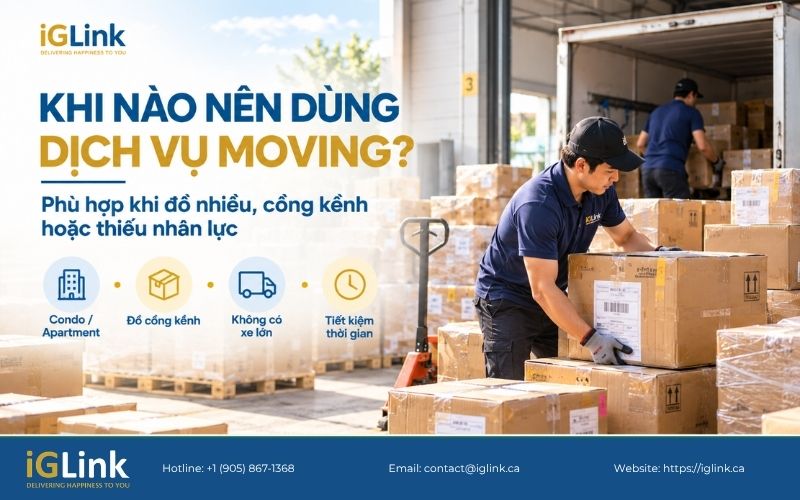 Dịch vụ chuyển nhà tại Canada sẽ phù hợp hơn khi lượng đồ lớn hoặc quá trình Moving liên quan đến nhiều công đoạn