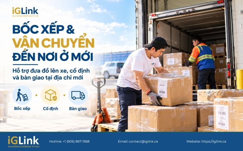 Đội ngũ iGLink sẽ hỗ trợ bốc xếp và sắp xếp đồ lên xe