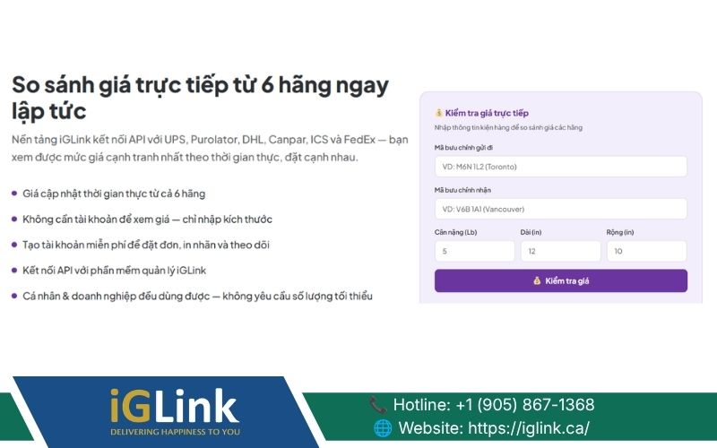 Kiểm tra và so sánh giá vận chuyển trực tuyến trên iGLink trước khi gửi