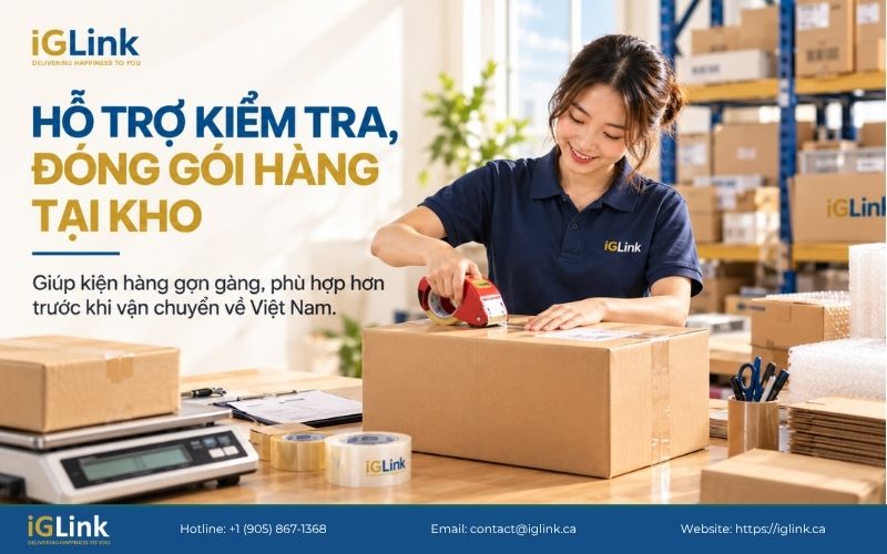 Nhân viên kho hỗ trợ kiểm tra và đóng gói hàng trước khi gửi đi