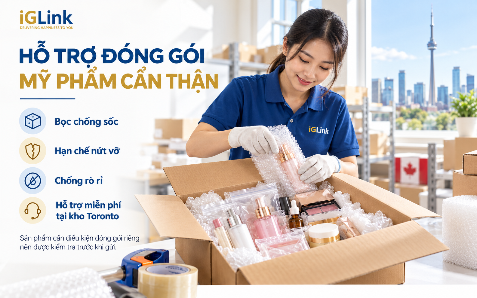 Hỗ trợ đóng gói mỹ phẩm miễn phí đúng quy định