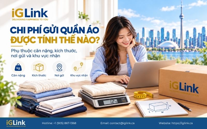 Chi phí gửi quần áo từ Canada về Việt Nam phụ thuộc vào cân nặng và kích thước kiện hàng