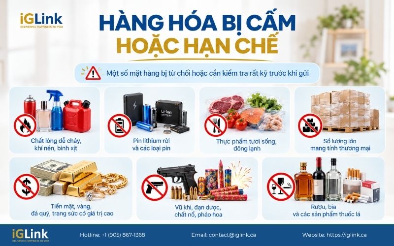 Những mặt hàng bị cấm hoặc hạn chế khi gửi từ Canada về Việt Nam