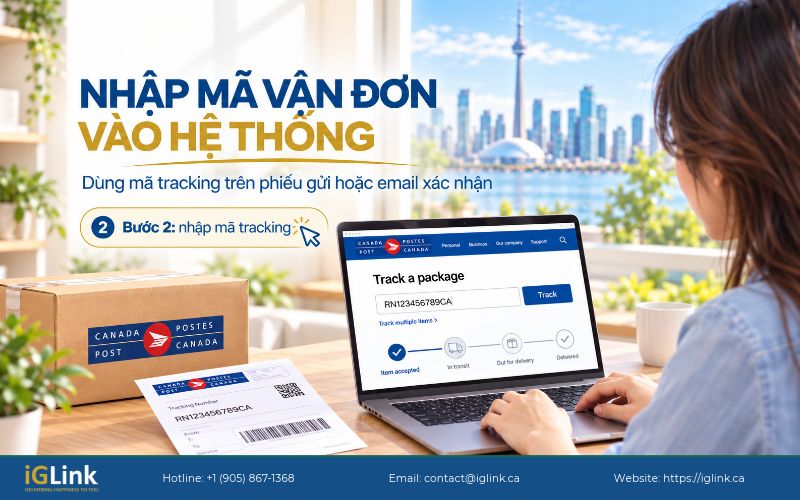 Nhập mã vận đơn Canada Post từ phiếu gửi vào hệ thống tra cứu.